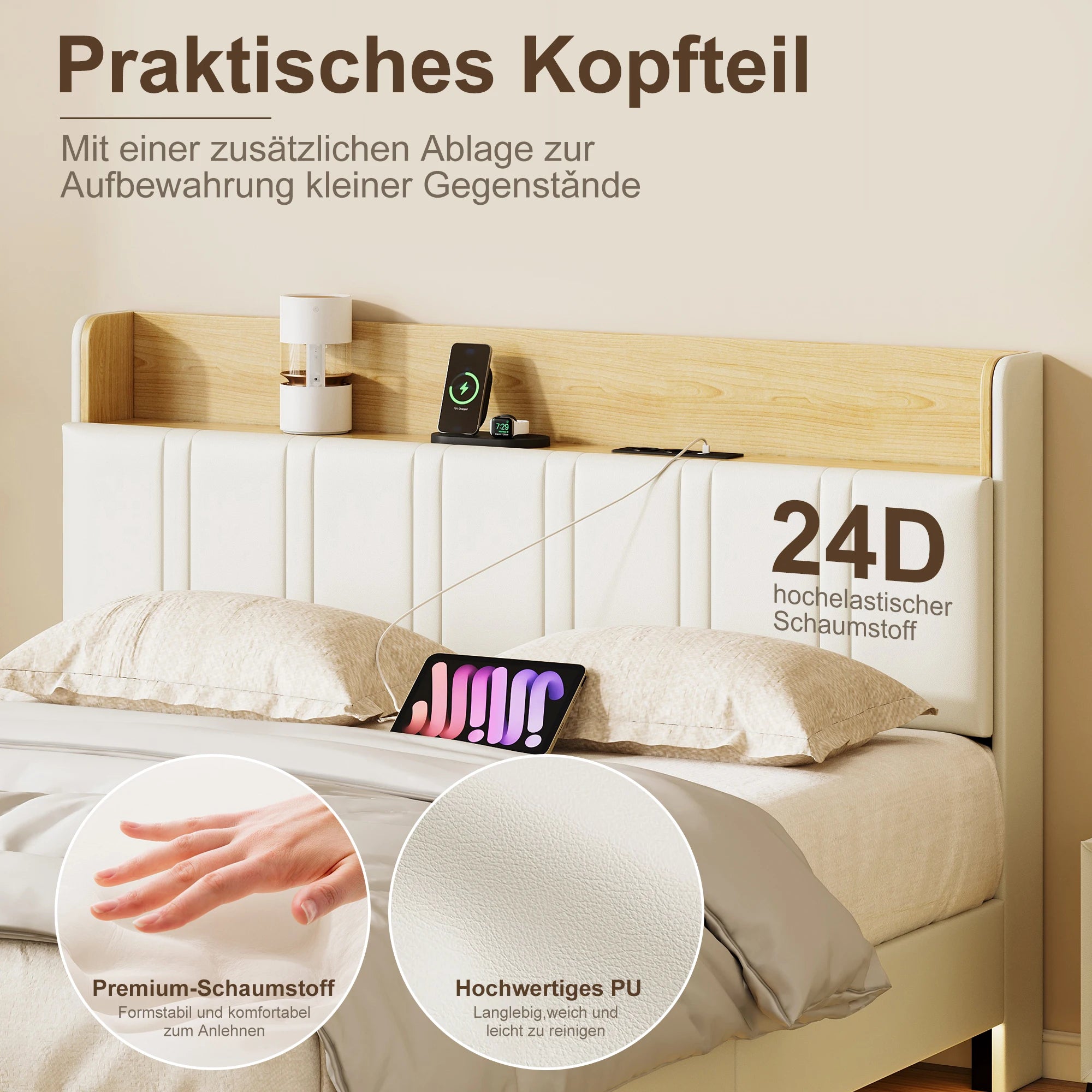 Rosahqnda Double Bed frame 140/160*200cm Floating Visual Effect bed with LED Lighting High Head Charging Station