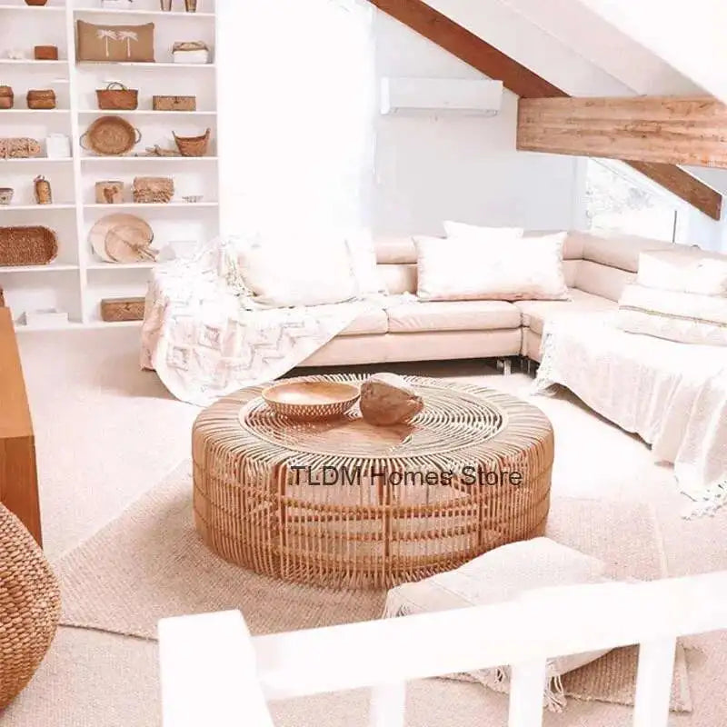 Rattan Coffee Table Living Room Furniture Side Tables Small Apartment Restaurant Homestay Balcony Round Sofa Tea Tables